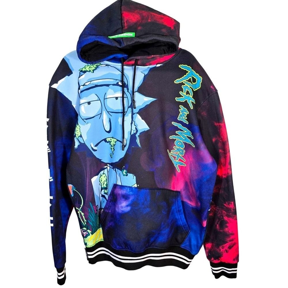 Rick and Morty Members Only Hoodie Mens Small Trippy Galaxy Print Sublimation